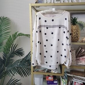 Loft Black and White Polka Holiday Top - Women's Size Medium